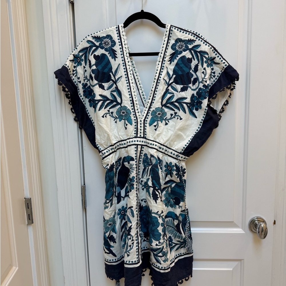 FARM Rio Blue and White Embroidered Dress EUC wore once